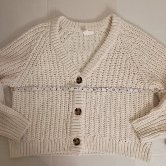 H&M Cream Chunky Knit Cropped Cardigan Sweater Women’s L Cozy Cottagecore - Picture 11 of 16